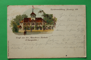 AK Nürnberg / 1896 / Litho / Landesausstellung / Gruss aus der Münchner Bierhalle / A Eberspacher / Gasthaus